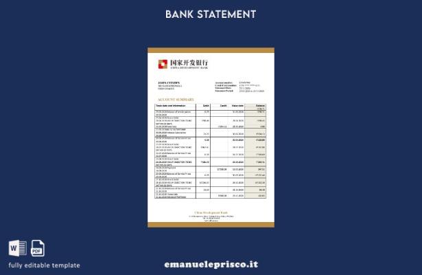 modello word di estratto conto bancario per lo sviluppo cinese in stile verifica